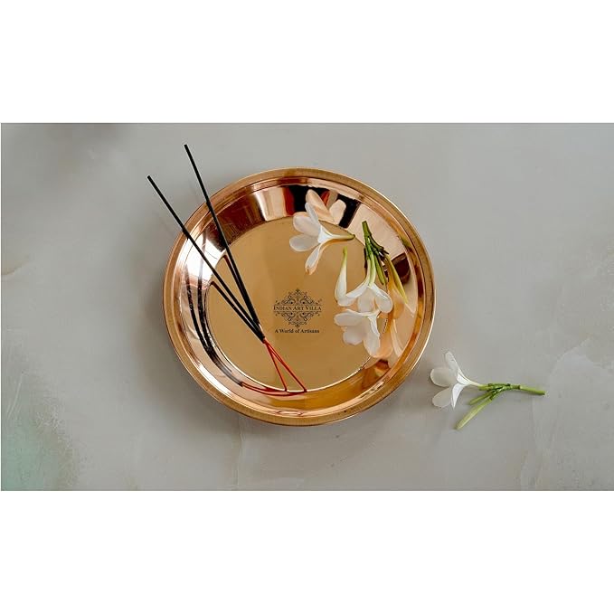Indian Art Villa Copper Pooja Thali Plate - 100 gms