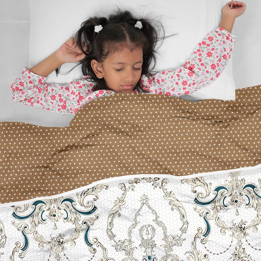 Divine Casa 120 GSM Microfiber Single Kids Dohar Soft & Lightweight Throw Blanket Paisley Pattern Colour Ivory & Beige