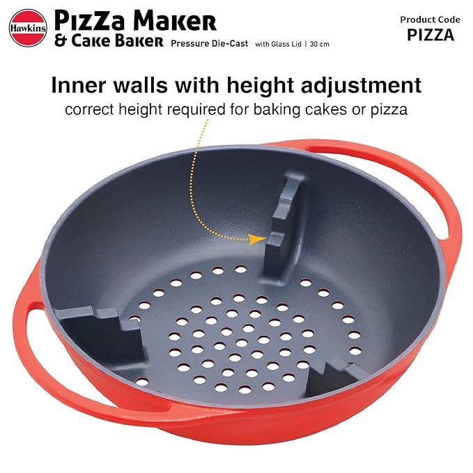 Hawkins Diecast 30 cm Nonstick Pizza Maker and Cake Baker with Glass Lid