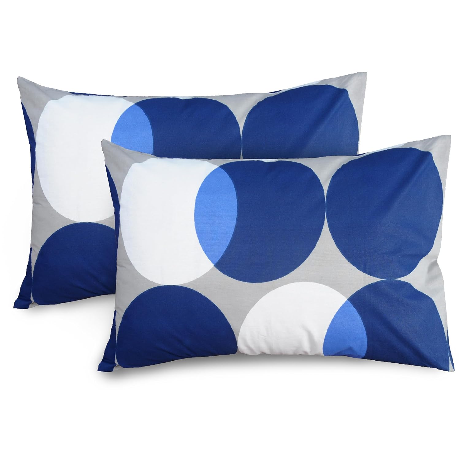 Huesland by Ahmedabad Cotton 144 TC Cotton Pillow Cover Set of 2 | Blue & Grey