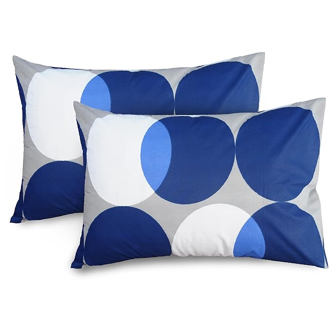 Huesland by Ahmedabad Cotton 144 TC Cotton Bedsheets for King Size Bed with 2 Pillow Covers | Bubble Drop | Blue & Grey