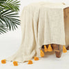 Homadorn 100% Cotton Off White Throw 300 TC Blanket with Handmade Colorful Tassel Colour Mustard