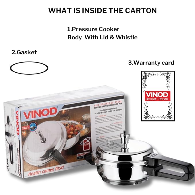 Vinod Stainless Steel Pressure Cooker 3.5 Litres | Also use as Deep Fry pan | Sandwich Bottom