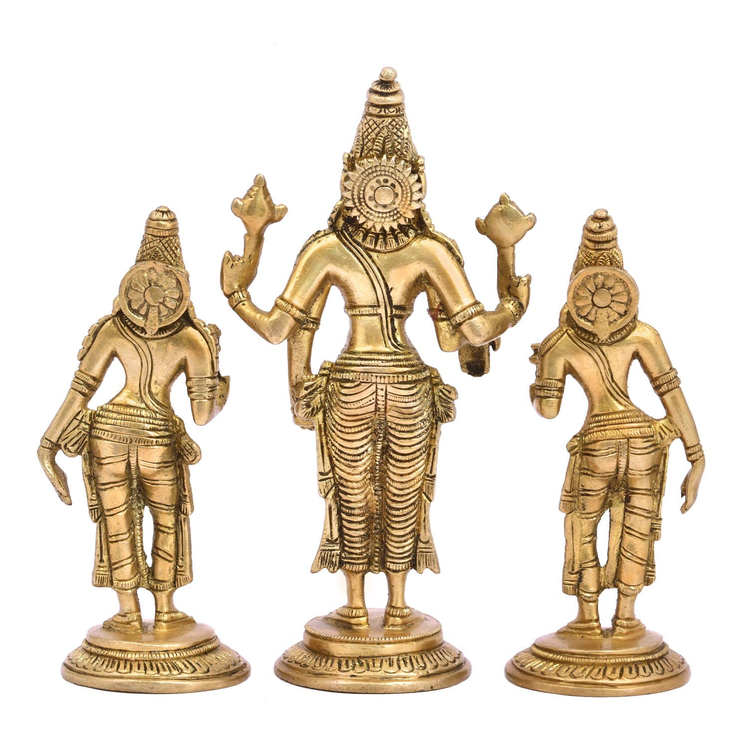 The Advitya Brass Vishnu With Bhudevi & Sridevi Statue | Set of 3 | Satya Narayan Swami Statue for Home Pooja