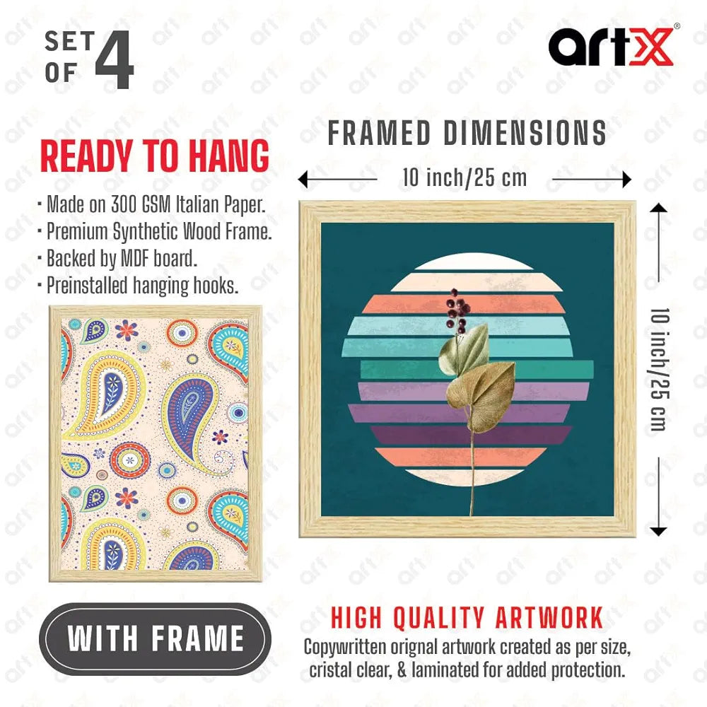 ArtX Paper Abstract Big Wall Art Frame Painting Multicolor Set of 4