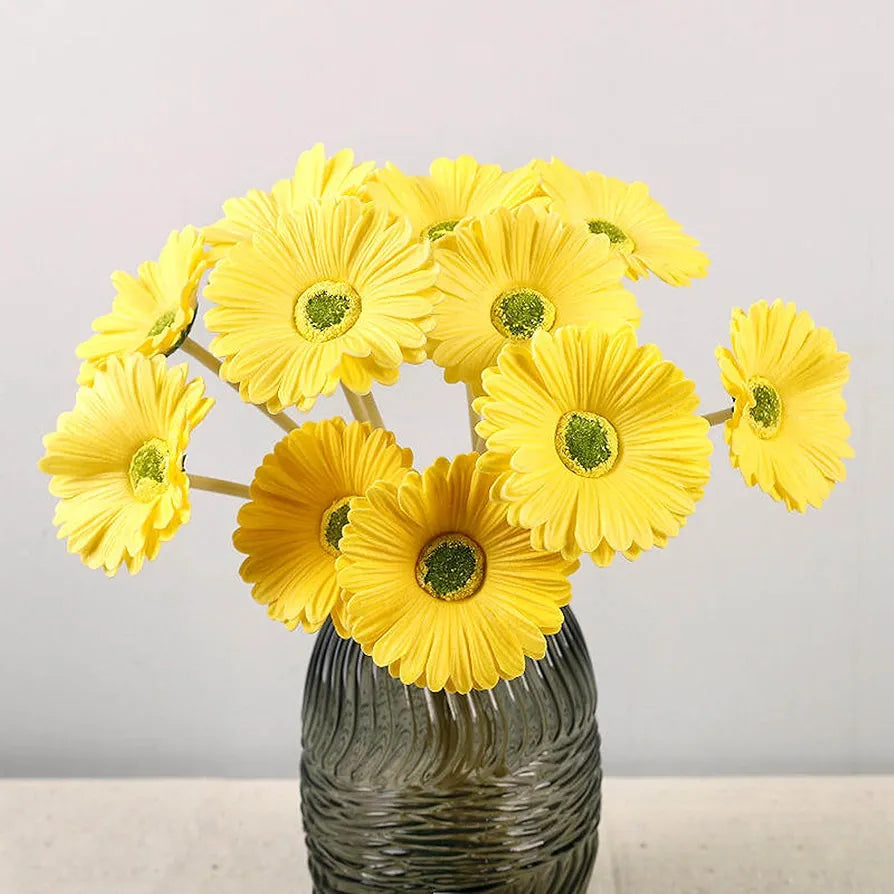 Gerbera Daisy Flowers Pack of 5 Orange Faux Blooms 30cm Tall Yellow