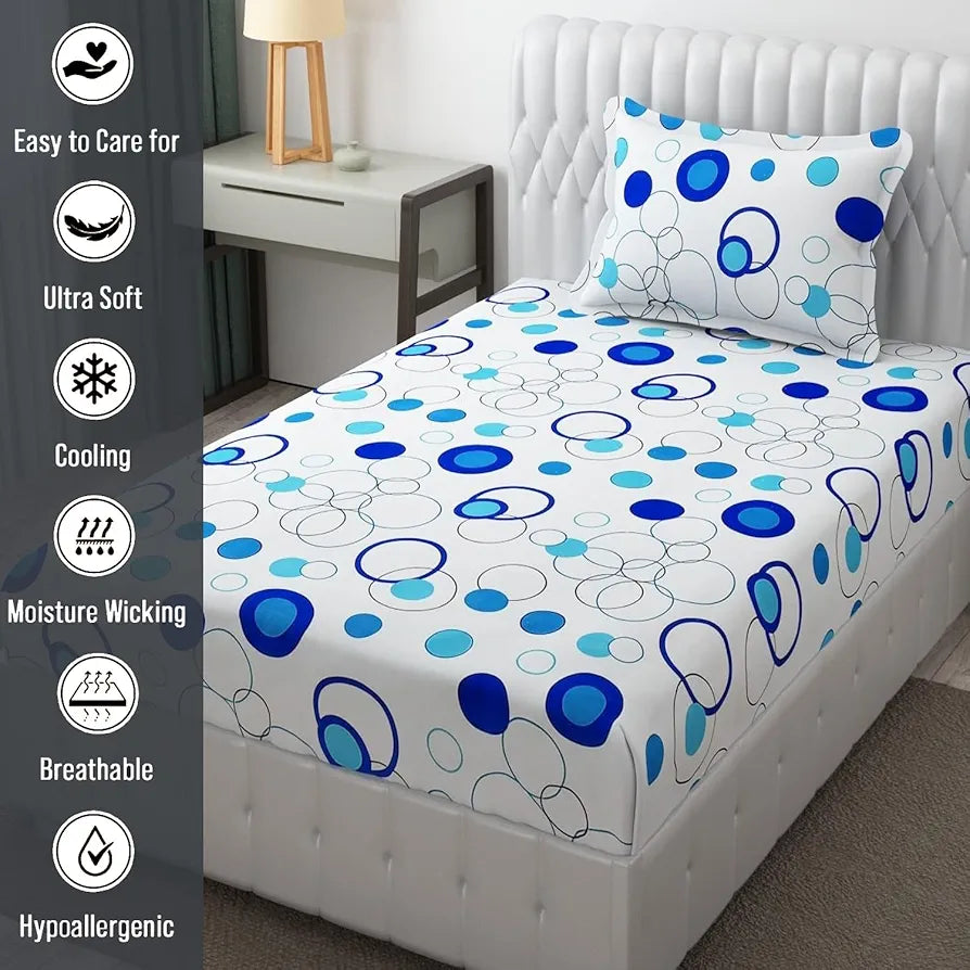 Fresh From Loom Microfiber Single Size Bedsheet for Single Bed Floral Design Bed Spread with 1 Pillow Covers 144 TC Circle White