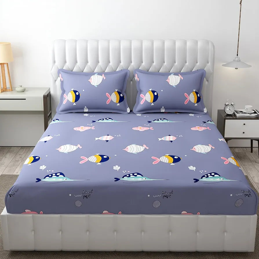 Fresh From Loom Bed Sheet Cartoon Printed Double Bedsheets King Size with 2 Pillow Cover 144 TC Grizzlies