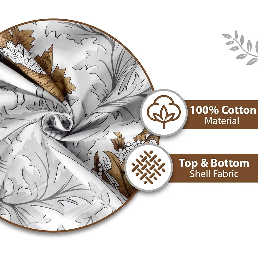 Divine Casa Floret 100% Cotton Double Dohar 120 GSM Soft & Lightweight Throw Blanket Colour Toffee Grey