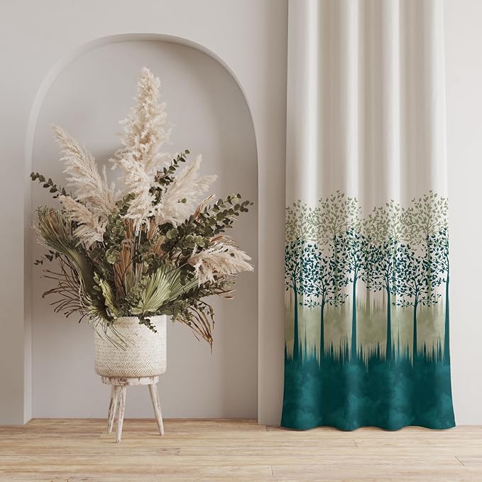 Urban Space Cotton Semi Sheer Curtains For Door Set Of 2 With Eyelets And Tieback (Colour Panel Jungle Blue)