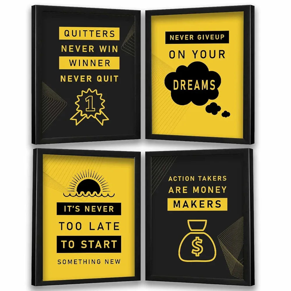 Kotart Quitters Never Win Motivational Quotes Posters with Frame