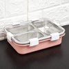Kuber Industries SS 3-Compartment Lunch Box | Chopstick & Spoon | Leak-Proof | SUS304 | Pink