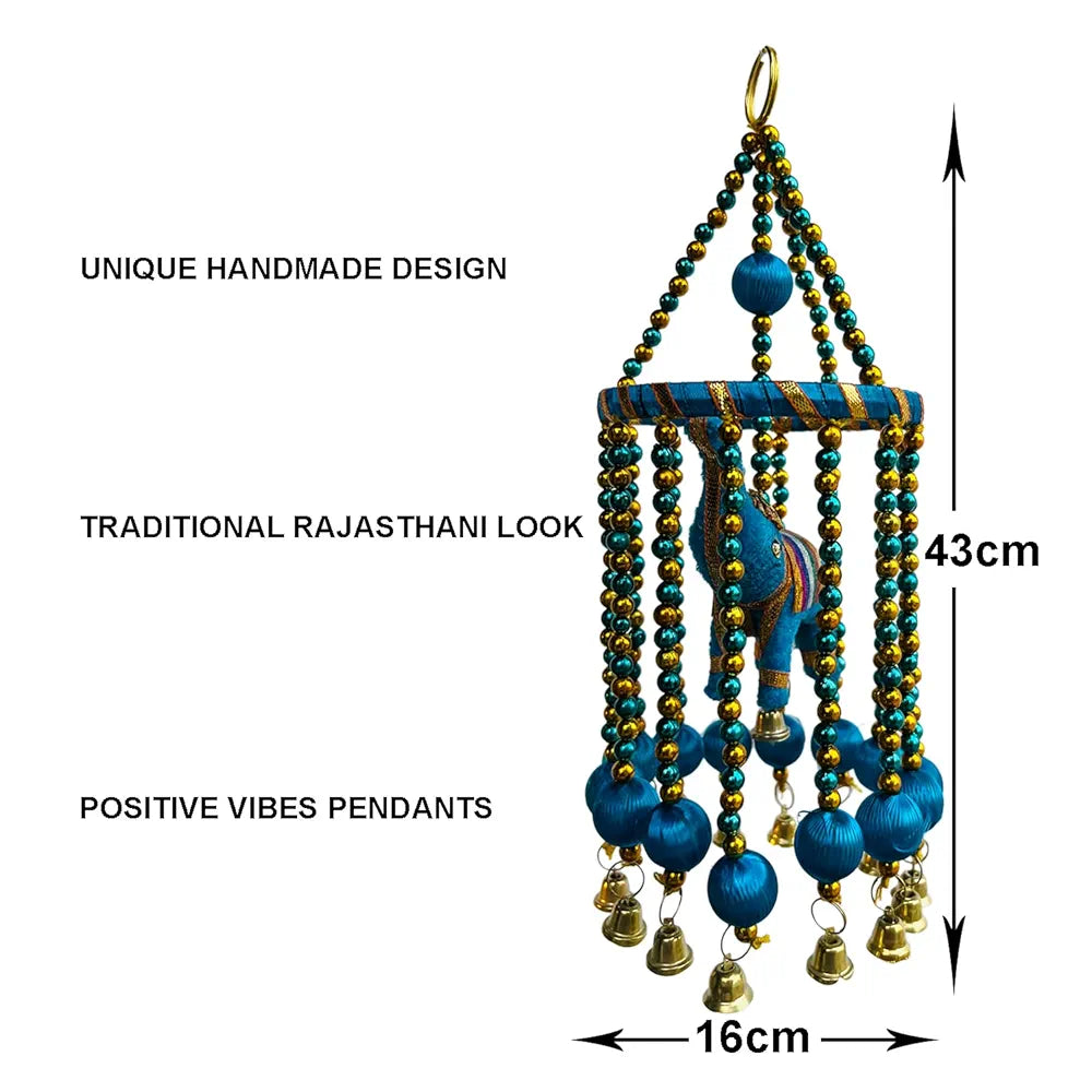Kuber Industries Rajasthani Traditional Windchimes Hanging Ring Elephants with Bells