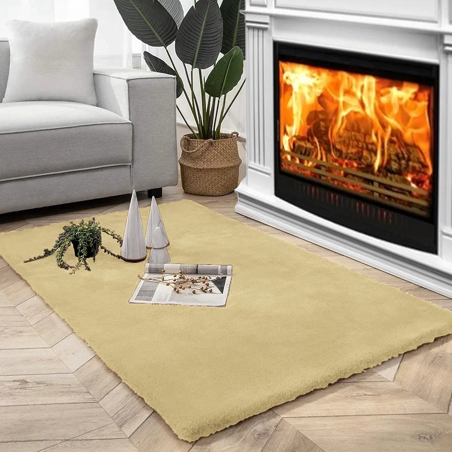 Luxe Home International Ruffle Floor Rug Rabbit Fur 1000 Gsm Living Room Foot Mats 4 X 6 FtColour Gold