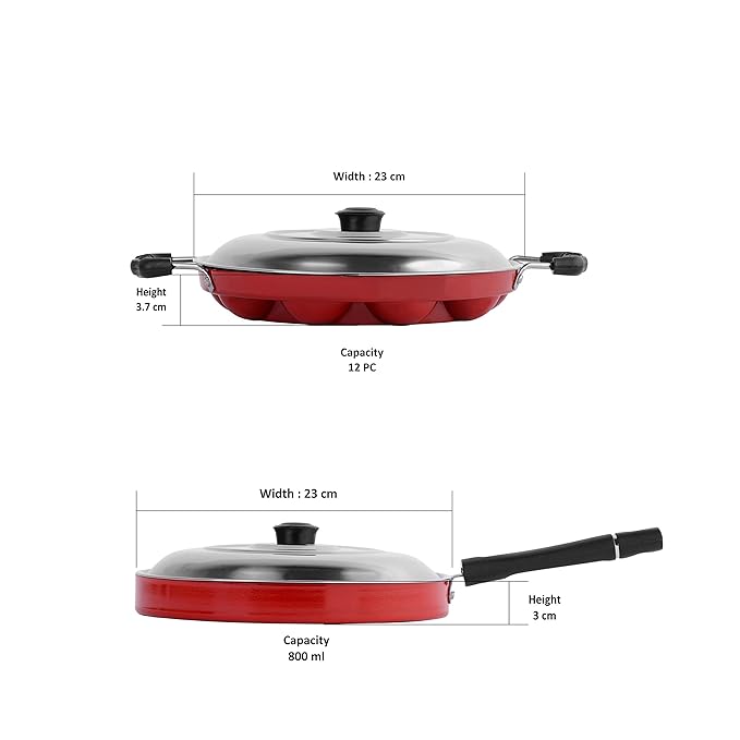 Sumeet 2.6mm Thick Non-Stick Red Indian Cookware Set