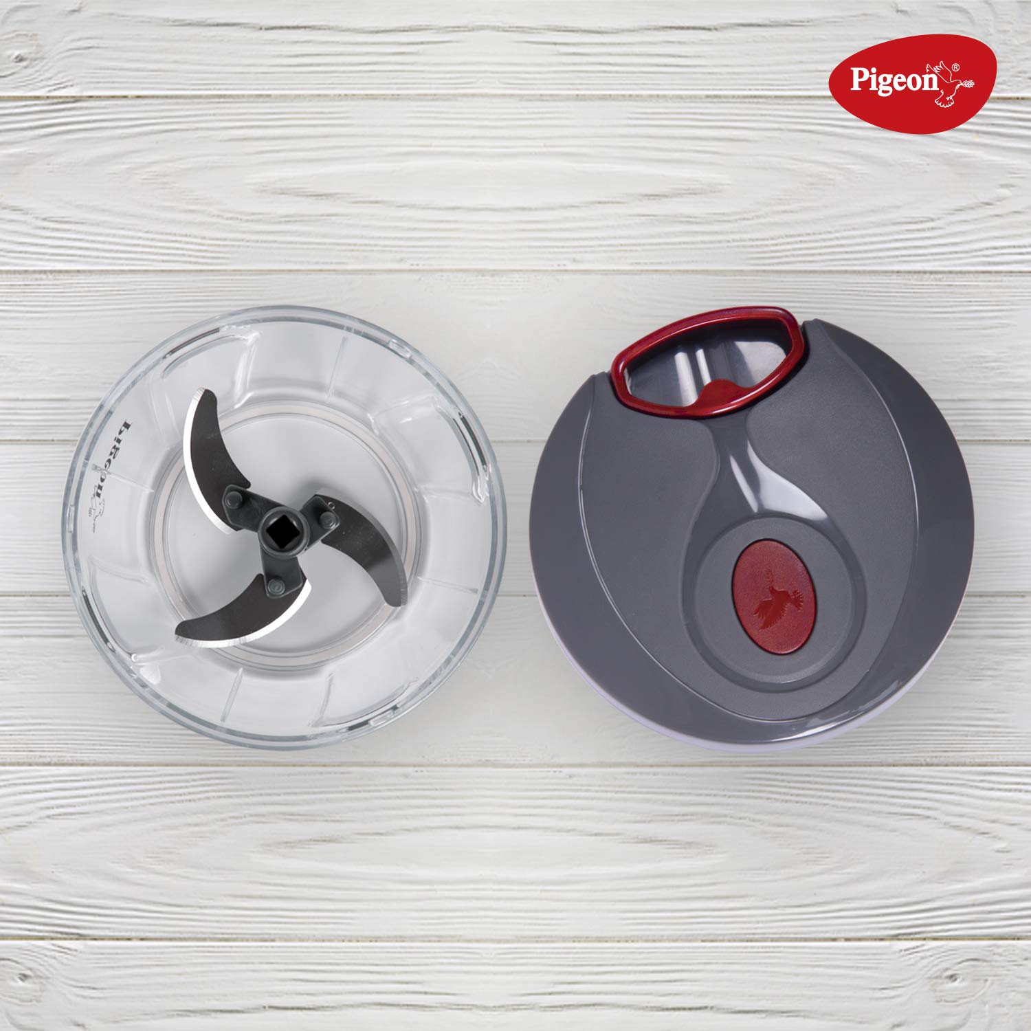 Pigeon Plastic Mini Handy and Compact Chopper With 3 Blades | 400 Ml | Pack of 2 | Grey