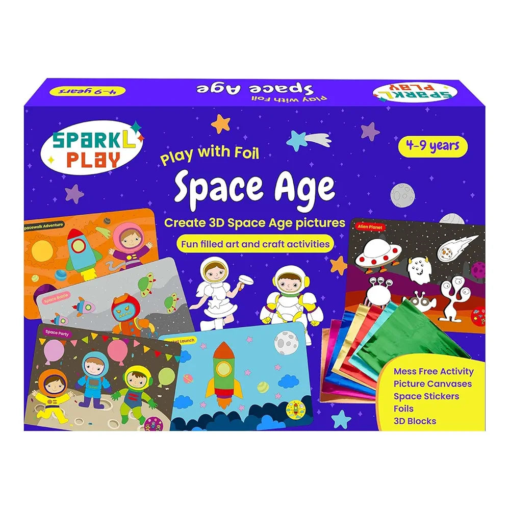 SparkLPlay Foil Art & Craft Kit for Kids Ages 4 to 9 | Space Foil Fun | DIY Craft Kit | Birthday Gift for Boys & Girls | Mess-Free Creative Craft | Space Age