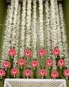 Lotus Hanging with White Artificial Flowers 10 Pcs Floral Wall Hangings Lotus with Jhumki 40 Inches Each