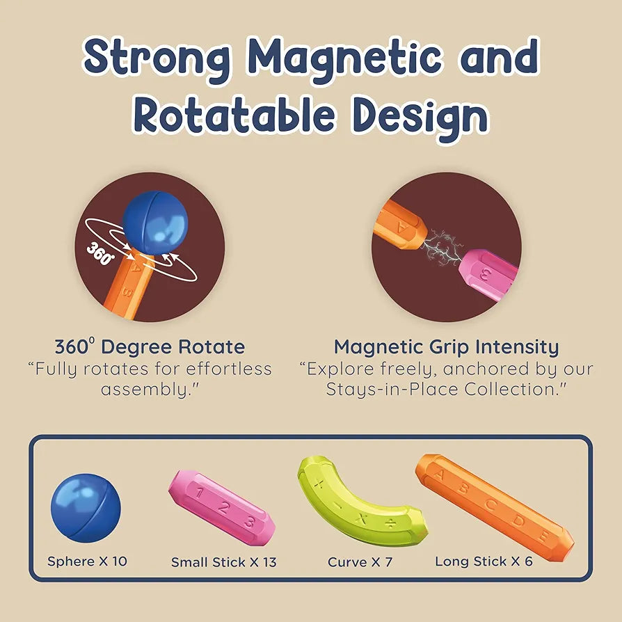 SPARTAN KIDS Magnetic Building Sticks Blocks  Learning Sticks and Balls, Educational Magnet Building Blocks, Activities Toys for Toddlers, for 3+ Years Old