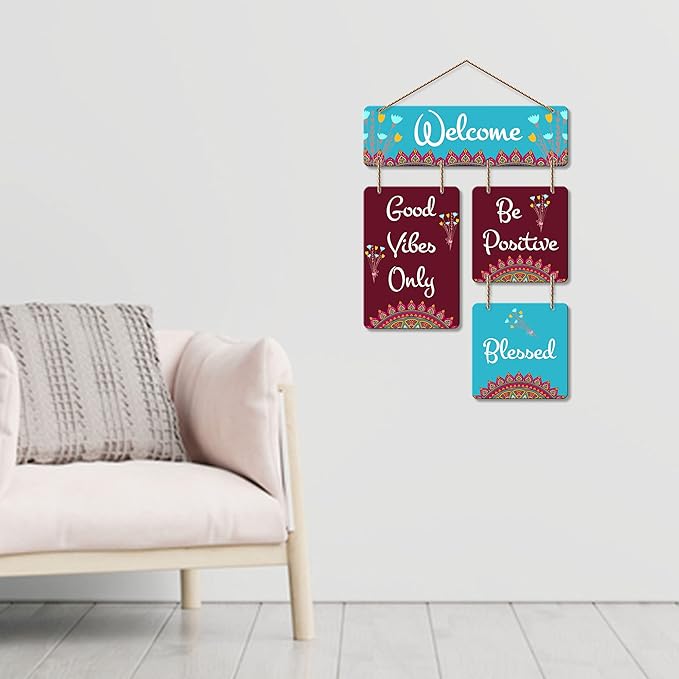 Art Vibes Welcome Quote Decorative Wall Art Mdf Wooden Wall Hanger for Living Room | Modern Art