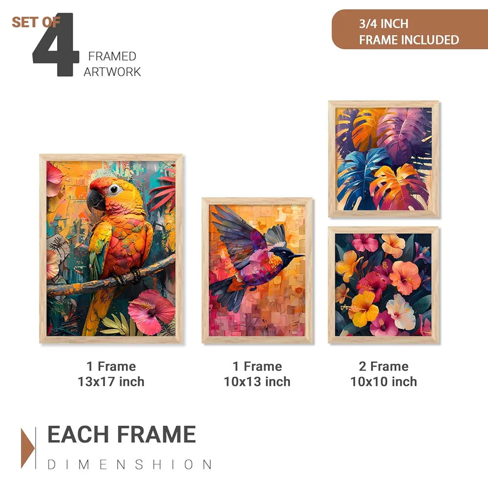 Kotart Floral Wall Art wall poster with Glass Frames Hanging for Wall frames Set of 4 big frames I