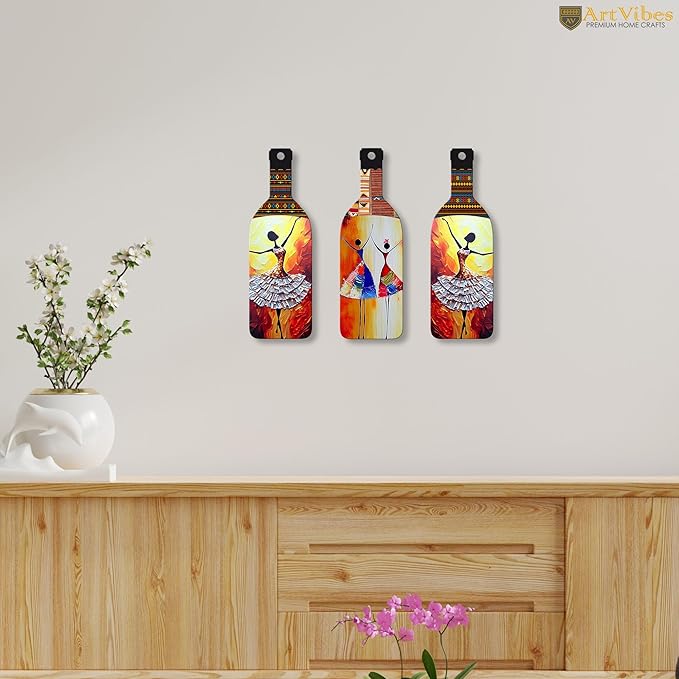 Artvibes Abstract Art Dancing Girl Wooden Wall Hanging for Home Decor | Set of 3