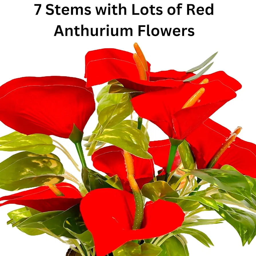 Artificial Anthurium Fake Flowers Potted Artificial Plants Indoors Natural Wooden Pot