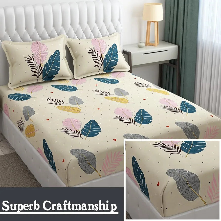 Fresh From Loom Floral Double Bedsheet King Size With 2 Pillow Covers,144 TC Canary Yellow