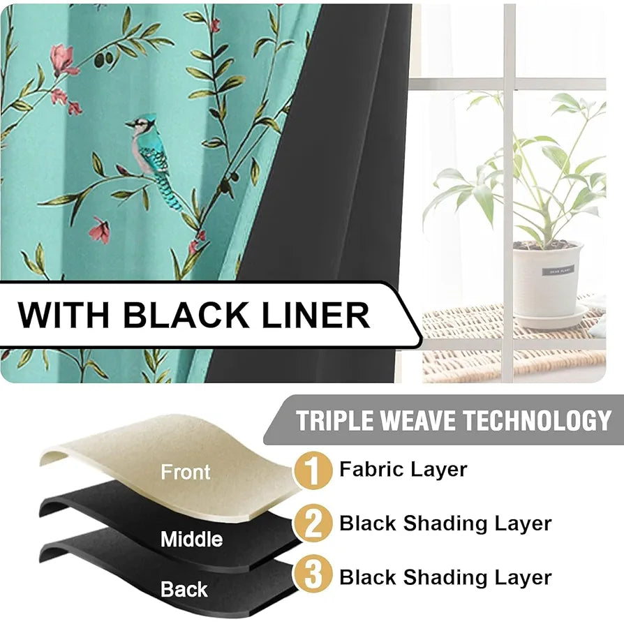 Cloth Fusion Blackout Printed Premium Window Curtains 5 Feet Long Set of 2 Blue Forest