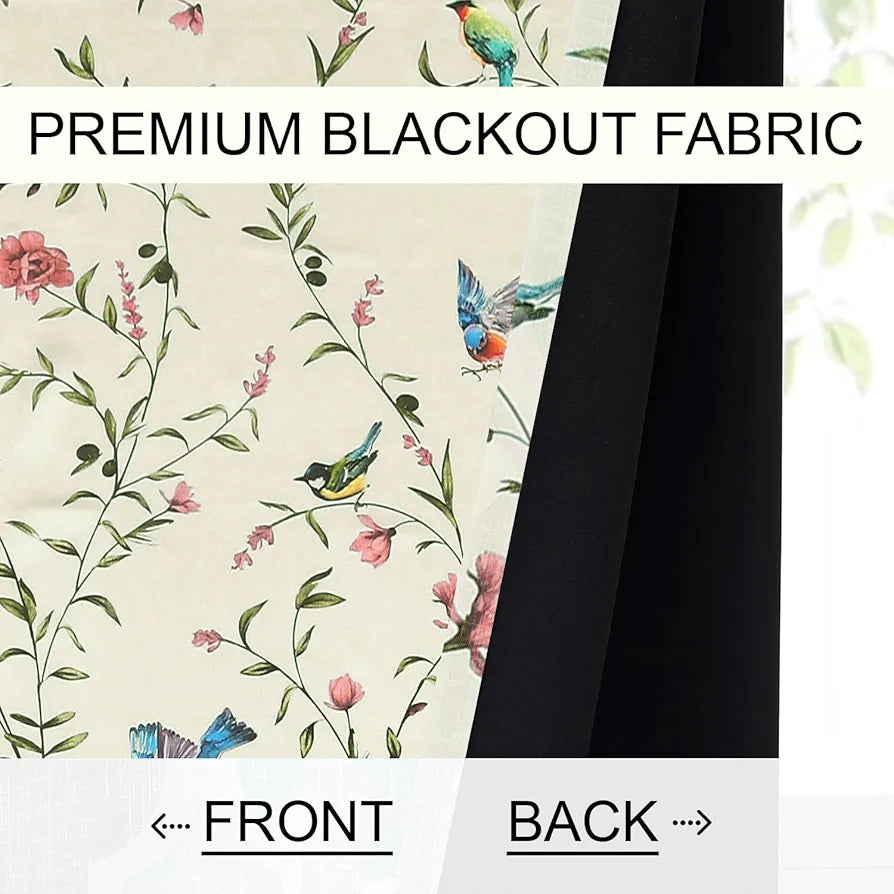 Cloth Fusion Blackout Printed Premium Window Curtains 5 Feet Long Set of 2 White Forest