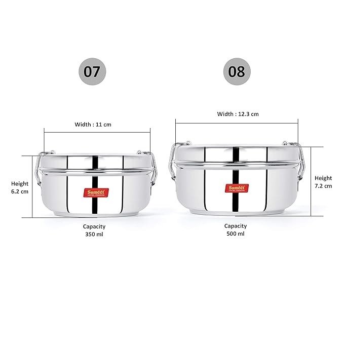Sumeet Stainless Steel Food Pack Lunch Box Set of 2Pc 350 & 500 ml Capacity
