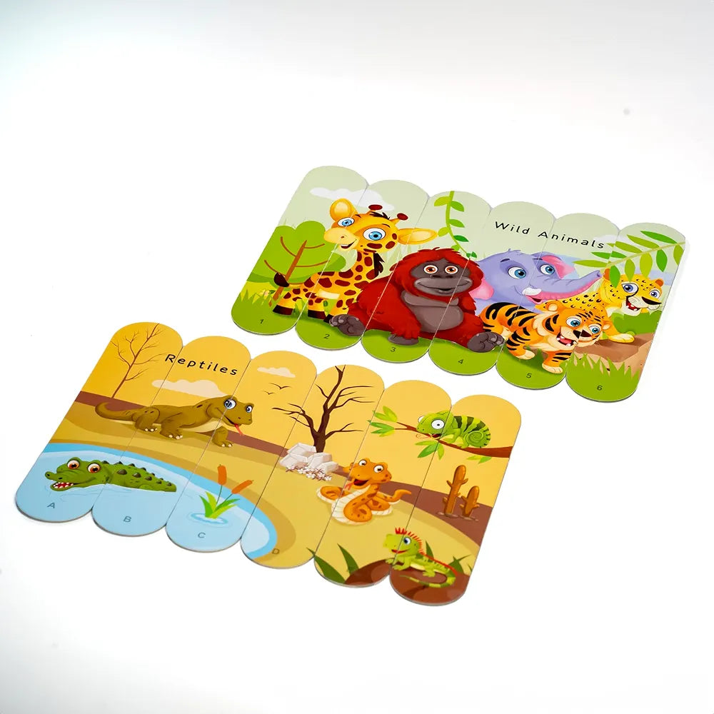THE BOOK TREE Animal Kingdom Stick Puzzle | 24pcs Double-Sided Cardboard Puzzles | 8 Fun Animal-Themed Puzzles for Learning & Play | Develops Focus & Problem-Solving Skills | Ideal for Ages 3+
