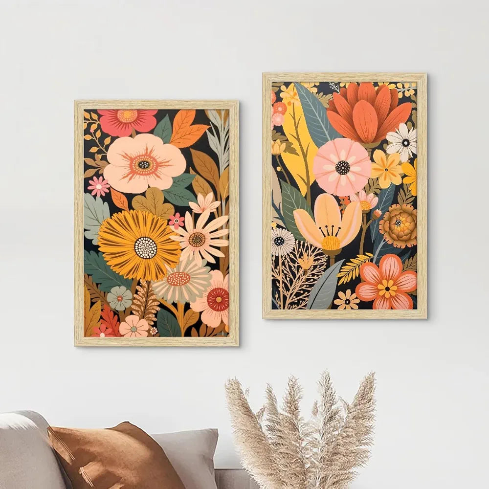 ArtX Paper Boho Art Paintings with Frame Flowers - 08  Set of 2