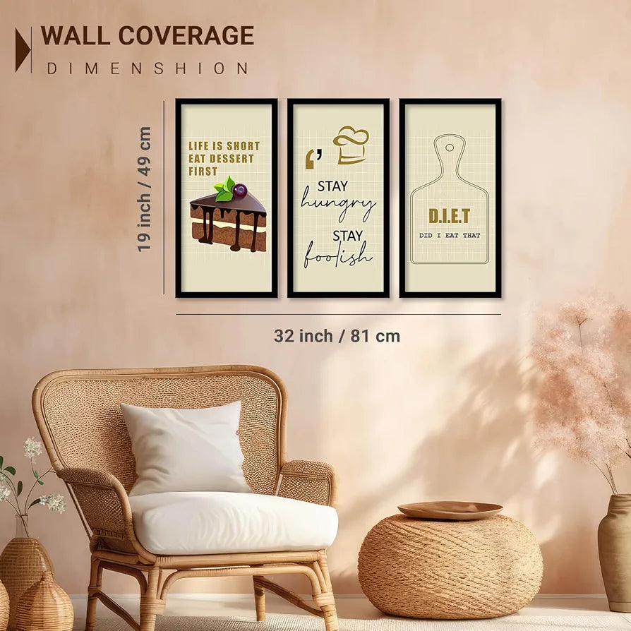 Kotart Quotes Posters with Frame for Restaurant Life Is Short Set of 3