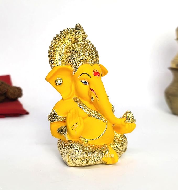 Gold Art India Gold Plated Ganesha with Mango Terracotta Work for Home Decor Office Car Dashboard