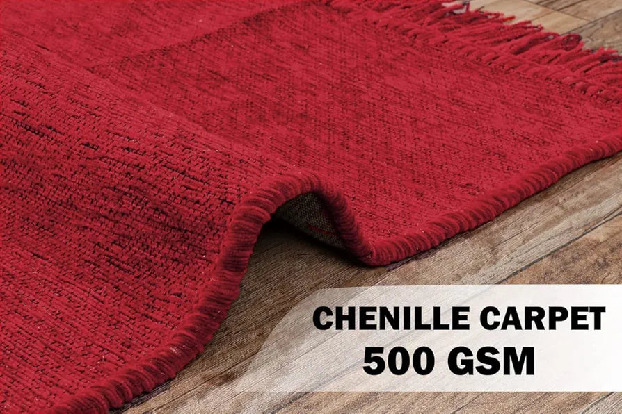 BSB Home Designer Superfine Chenille Carpet 500 GSM Velvet Carpet Area Rug Red