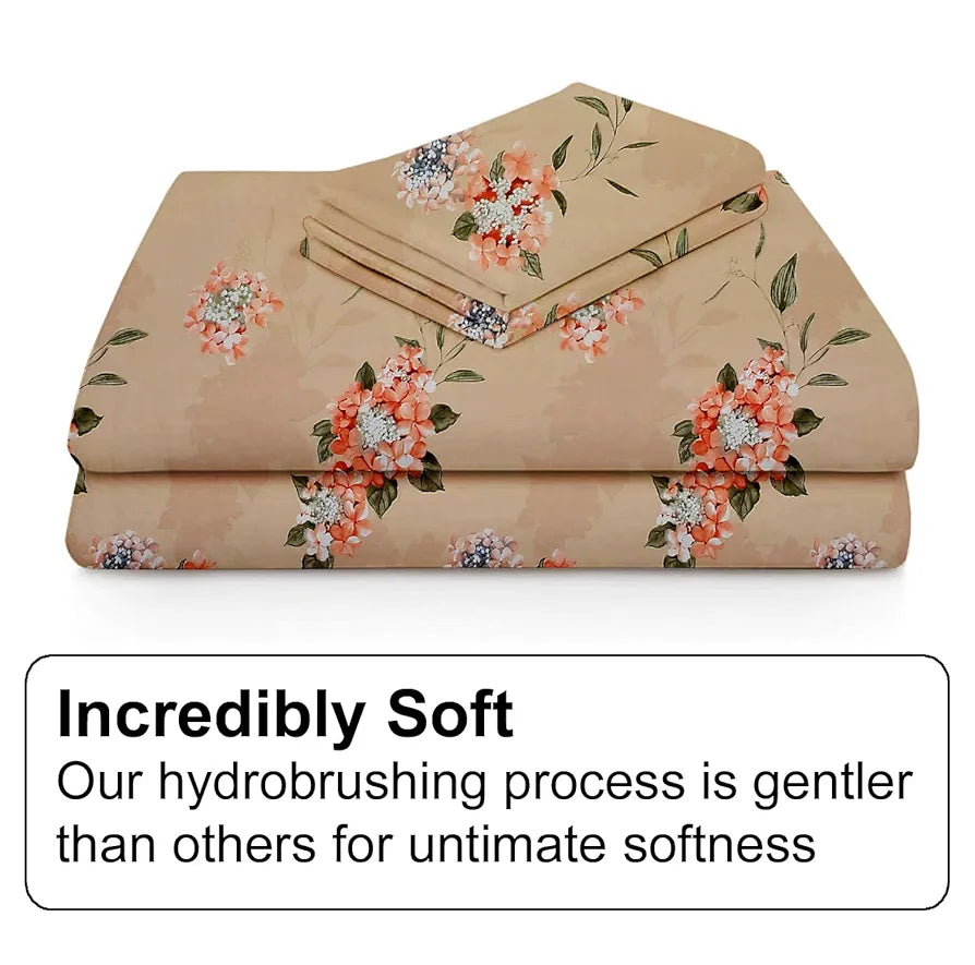 Fresh From Loom Hypoallergenic Floral Print Single Bed Bedsheet with 1 Pillow Covers 240 TC Beige-Floral