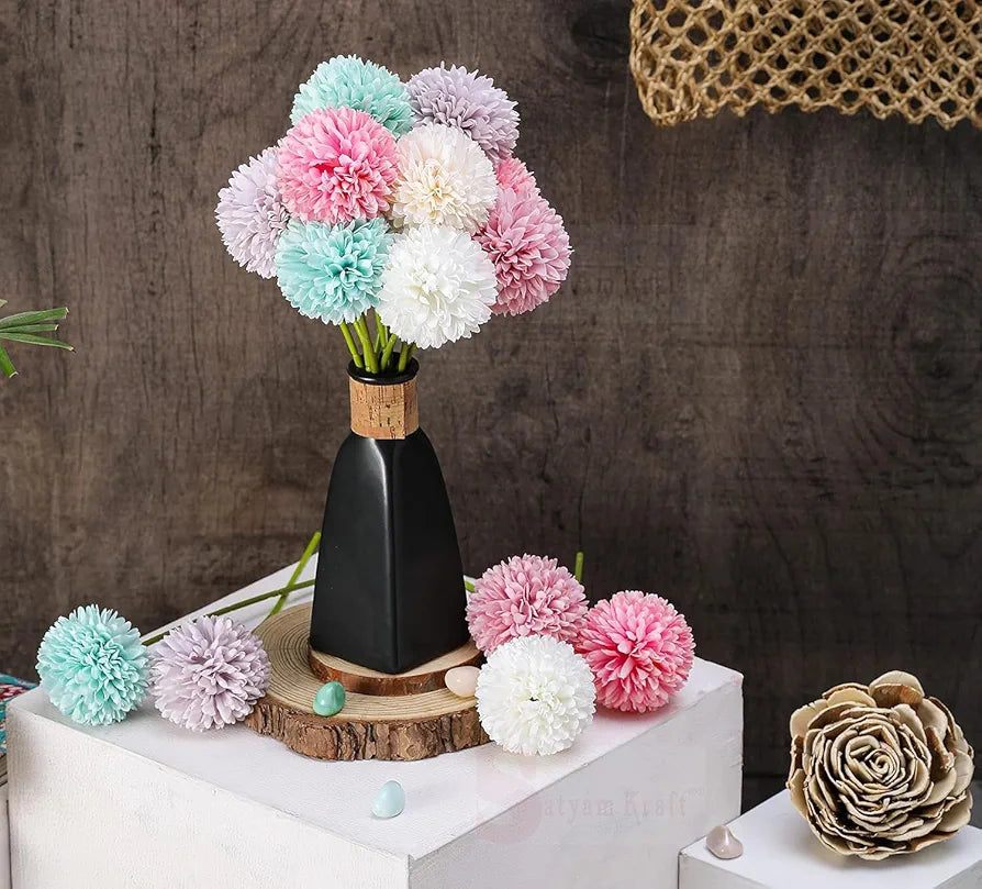 Artificial Chrysanthemum Ball Flowers Fabric Small Flower Sticks Bouquet Multicolour