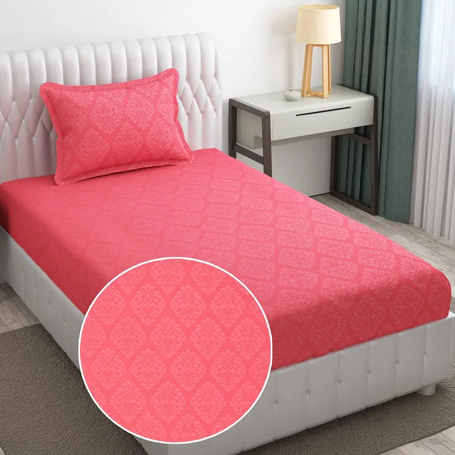 Fresh From Loom Single Bedsheet Microfiber Rotary Printed Hypoallergenic Wrinkle Free with 1 Pillow Covers 144 TC Pink Damas