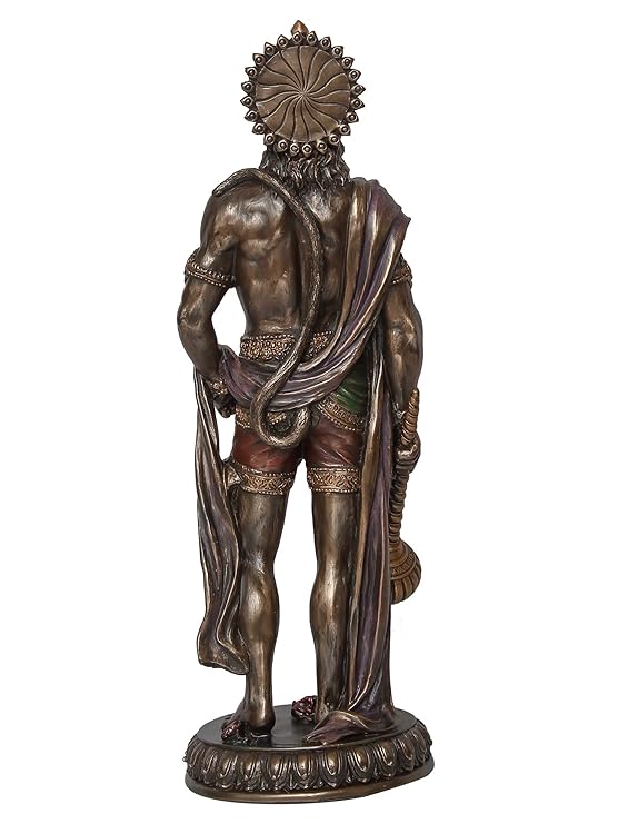 Ecraftindia Handcrafted Polyresin Bronze Finish Standing Lord Hanuman Idol With Gada/ Mace Statue