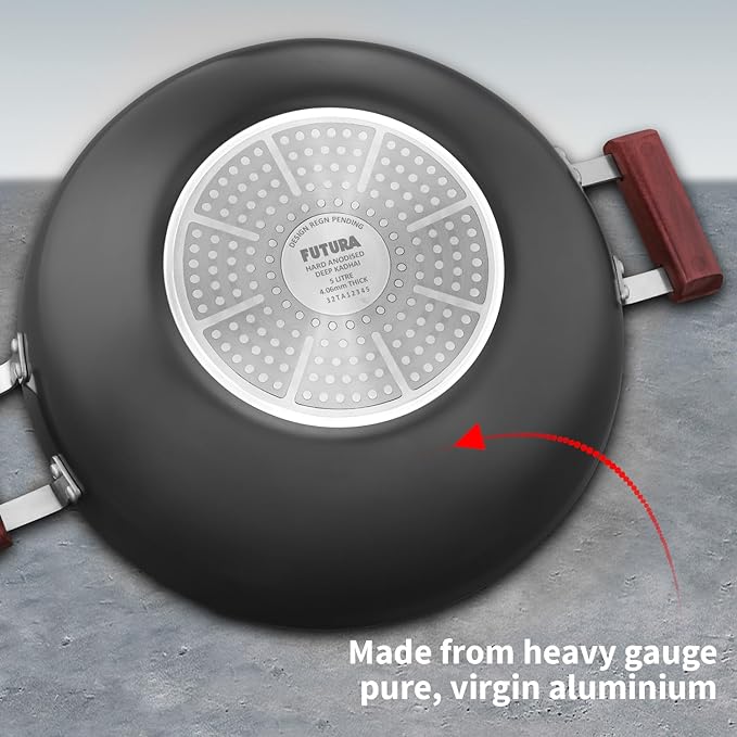 Hawkins Futura 5 litre Deep Fry Pan Induction Kadhai Hard Anodised Kadai with Glass Lid
