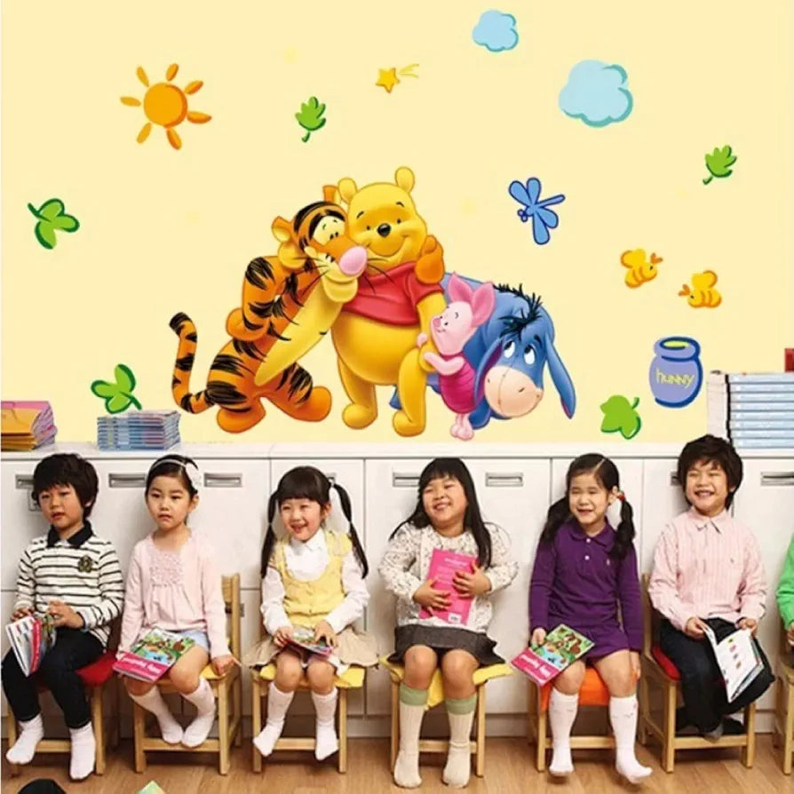 Jaamso Royals Multicolor Cartoon Animal Design Pvc Vinyl Peel and Stick Self Adhesive Wall Sticker Pooh Forever