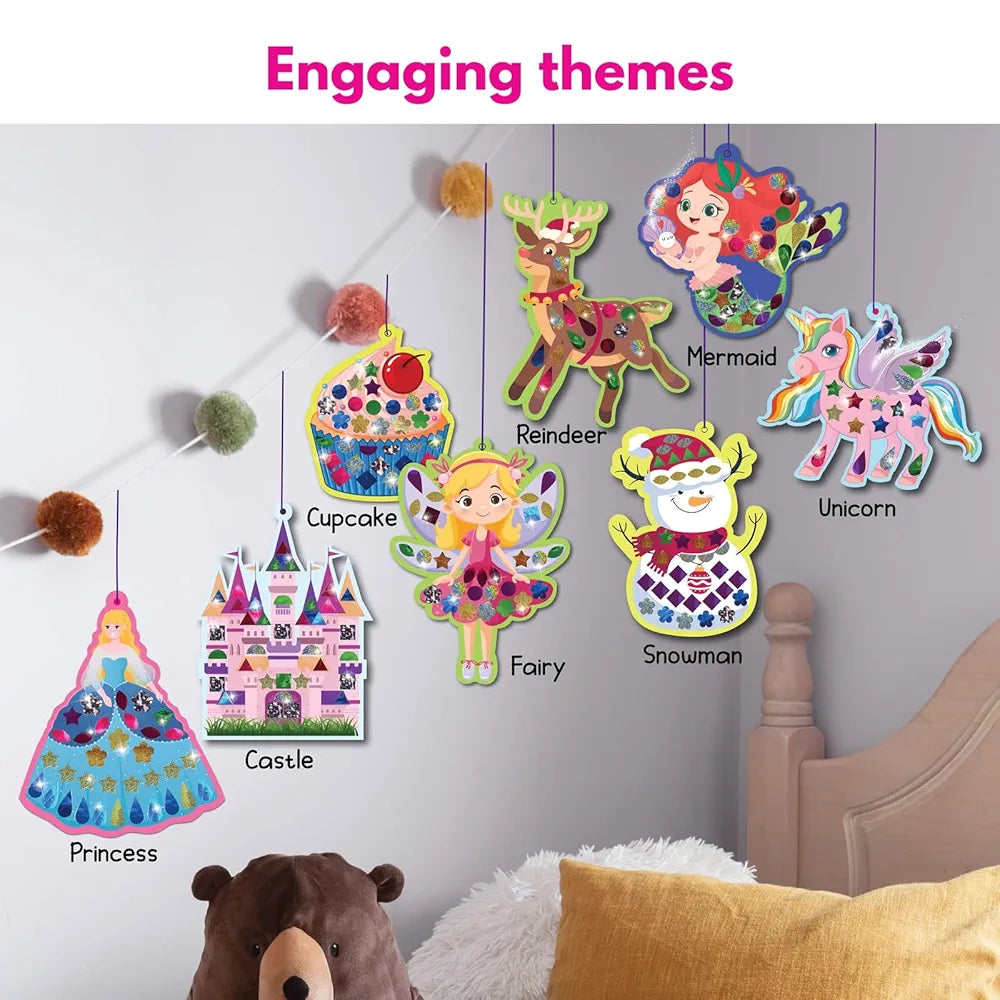 SparkLPlay Foil Art & Craft Kit for Girls | DIY Mosaic with 8 Danglers, 40+ Foils & 190+ Stickers | Princess Unicorn Foil Fun | Gift for Girls Ages 4–9 | Creative Toy | Unicorn Kingdom