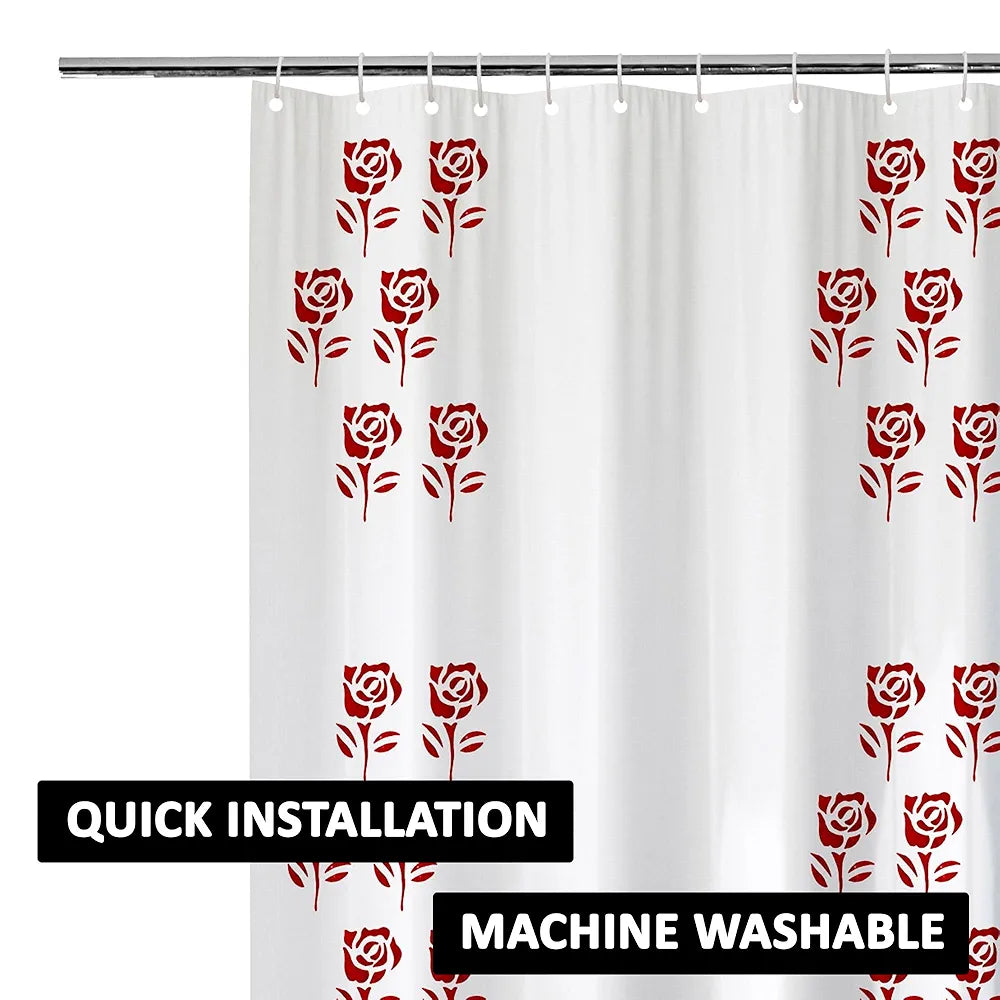 Kuber Industries Shower Curtain Bathroom Shower Curtain 8 Rings Curtain Red Painting Transparent