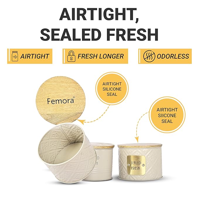 Femora Kitchen Storage Jars Tin Jar With Wooden Lid Air Tight Jar | 300 Ml | Set of 1