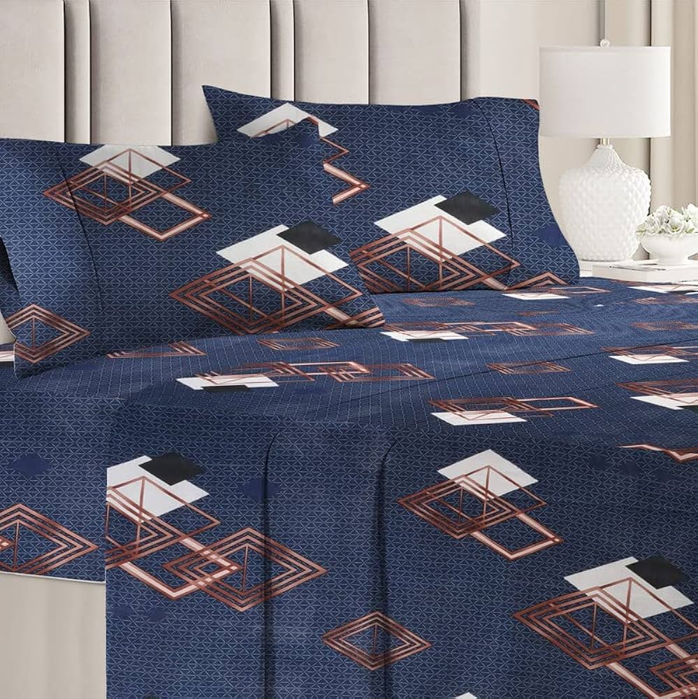 BSB Home Premium Double Bedsheet with 2 Pillow Covers 160 TC Supersoft Microfiber 3 Pcs Set Blue and Brown