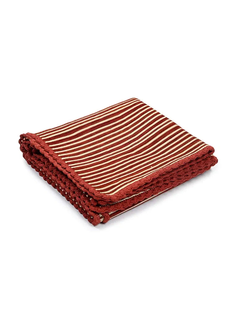 Saral Home Easy Living Polyester, Polyester Blend Striped Soft Decorative Viscose Chenille Sofa Covers/throw Colour Red & Red