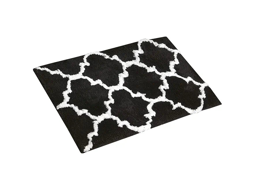 Aerohaven Glorious Super Soft Microfiber Abstract Moroccan Designer Anti Slip Bathmat Black Colour