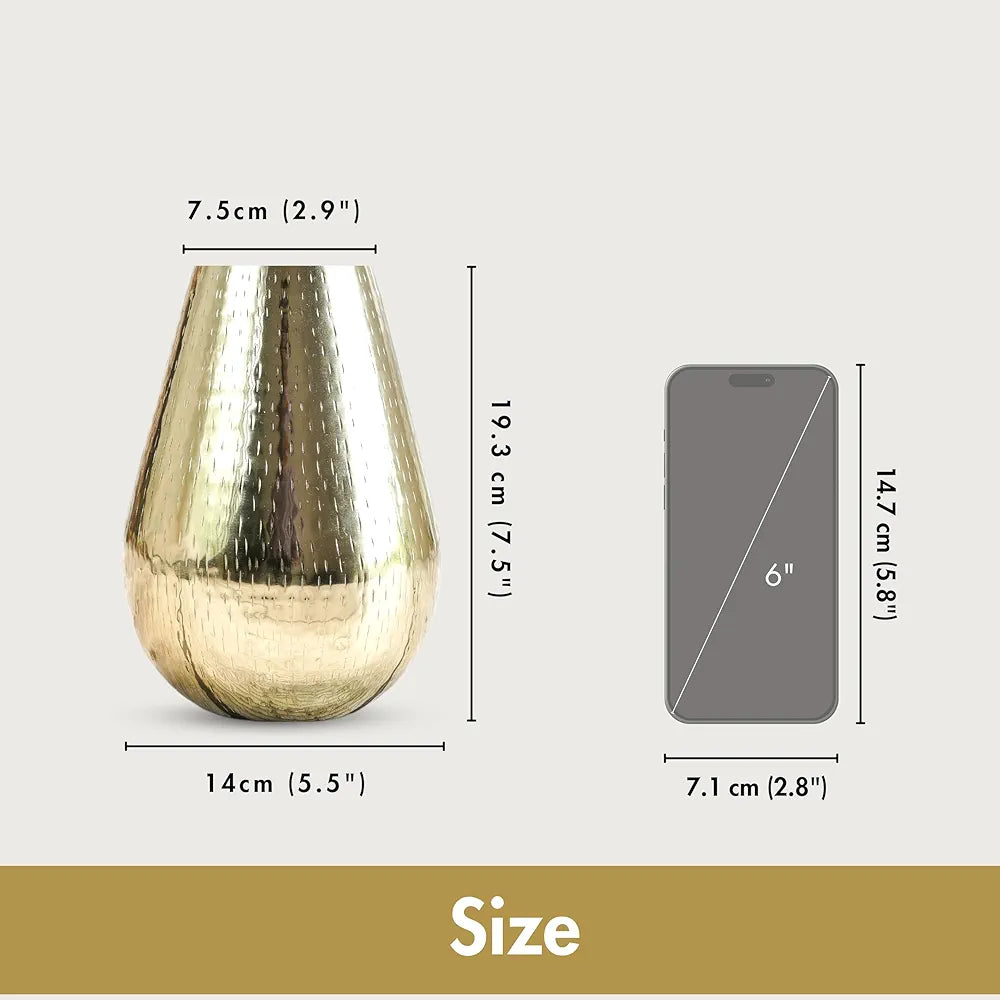 Behoma Drop Shape Metal Hammered Flower Vase Golden 2 Pcs Flowers not Included