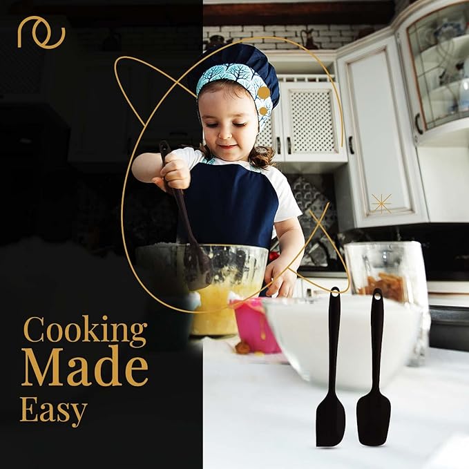 Frenchware Non-stick Premium Silicone Spatula | Large Spatula & Large Spoon, Black | for Cooking, Baking & Mixing, Seamless Design